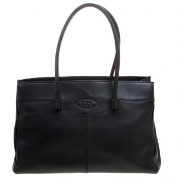 Pre Owned Tod's Black Leather Mocassino Tote