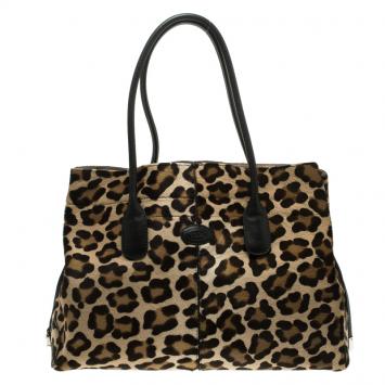 Pre Owned Tod's Beige Leopard Print Calfhair Tote