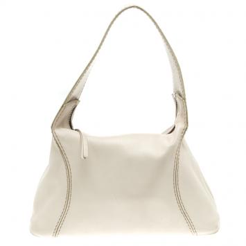 Pre Owned Tod's Off White Leather Shoulder Bag