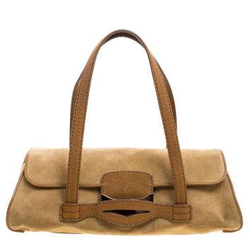 Pre Owned Tod's Light Brown Suede Fold In Flap Bag