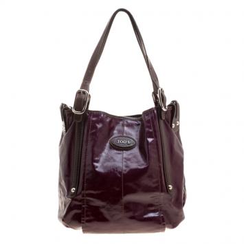 Pre Owned Tod's Metallic Burgundy Coated Canvas G-Line Easy Sacca Tote