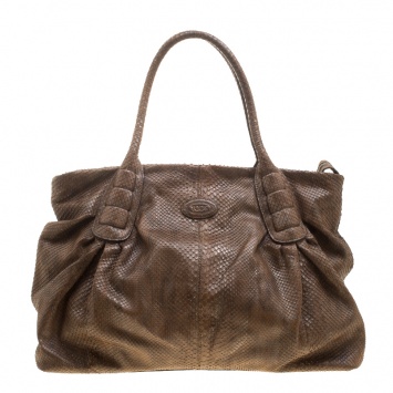 Pre Owned Tod's Coffee Brown Python Sacca Media Tote