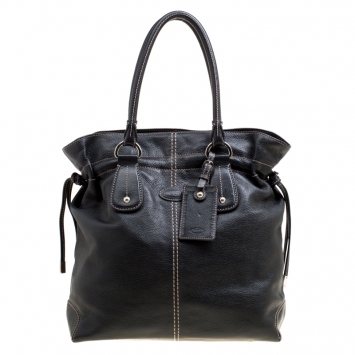 Pre Owned Tod's Black Leather Drawstring Tote