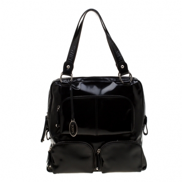 Pre Owned Tod's Black Patent Leather T Bag Media Satchel