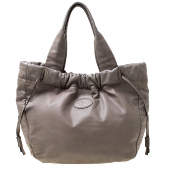 Pre Owned Tod's Grey Leather Drawstring Tote 