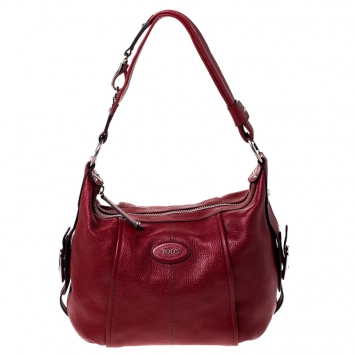 Pre Owned Tod's Red Pebbled Leather Hobo