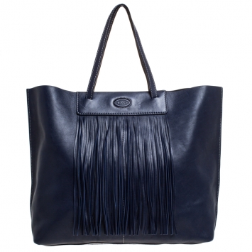 Pre Owned Tod's Blue Leather Fringe Media Shopper Tote