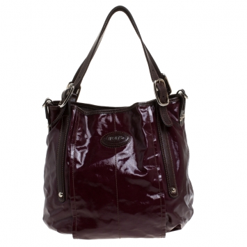 Pre Owned Tod's Burgundy Glazed Coated Canvas and Leather G-Line Easy Sacca Tote