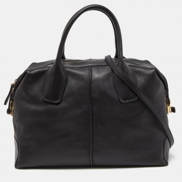 Pre Owned Tod's Black Leather D-Styling Bauletto Medio Satchel