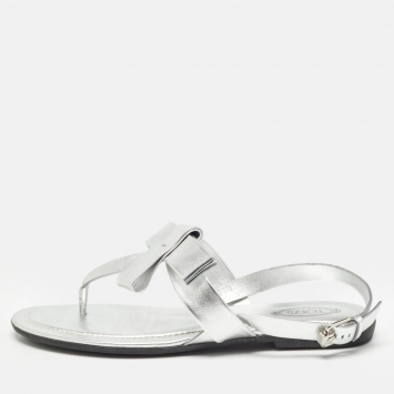 Pre Owned Tod's Silver Leather Slingback Sandals Size 39.5