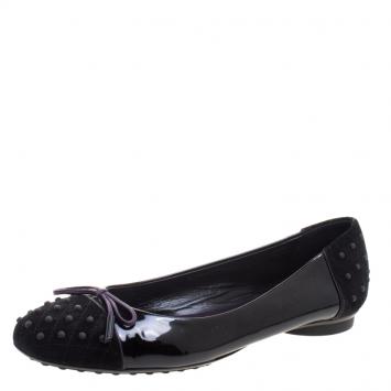 Pre Owned Tod's Two Tone Quilted Suede and Patent Leather Dew Ballet Flats Size 39