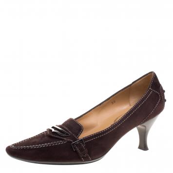 Pre Owned Tod's Brown Suede Pointed Toe Penny Loafer Pumps Size 38