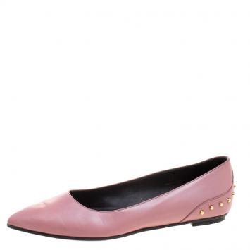 Pre Owned Tod's Blush Pink Leather Stud Embellished Pointed Toe Ballet Flats Size 37.5