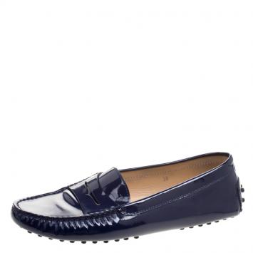 Pre Owned Tod's Dark Blue Patent Leather Penny Loafers Size 38