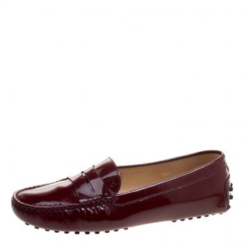 Pre Owned Tod's Burgundy Patent Leather Penny Loafers Size 36.5