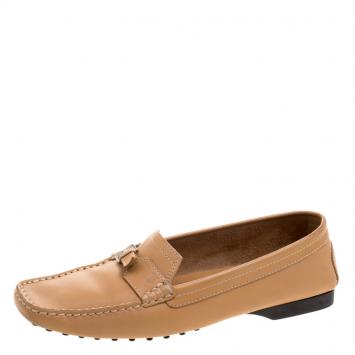 Pre Owned Tod's Beige Leather Buckle Loafers Size 39.5
