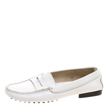 Pre Owned Tod's White Leather Penny Loafers Size 38