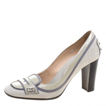 Pre Owned Tod's Grey Patent Leather and Suede Penny Loafer Pumps Size 40