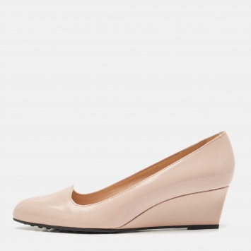 Tod's Blush Pink Leather Almond Toe Wedge Pumps Size 39