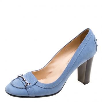Pre Owned Tod's Powder Blue Leather Loafer Pumps Size 39.5