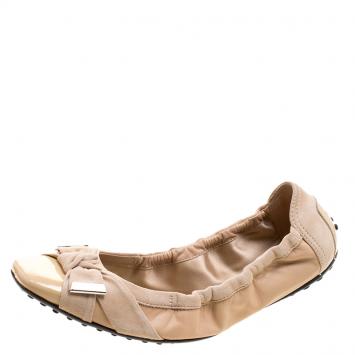 Pre Owned Tod's Beige Patent/Suede and Leather Ballet Flats Size 40.5