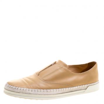 Pre Owned Tod's Light Brown Leather Francesina Slip On Espadrille Sneakers Size 37.5