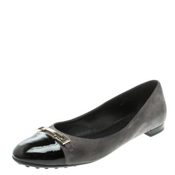 Pre Owned Tod’s Two Tone Suede Buckle Detail Ballet Flats Size 39.5