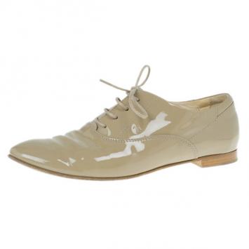 Pre Owned Tod's Beige Patent Leather Lace Up Oxfords Size 36.5