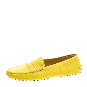 Pre Owned Tod's Yellow Leather Penny Loafers Size 37.5