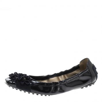 Pre Owned Tod's Navy Blue Patent Leather Ballet Flats Size 37.5