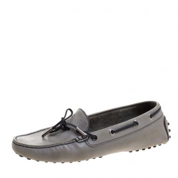 Pre Owned Tod's Grey Leather Bow Loafers Size 37