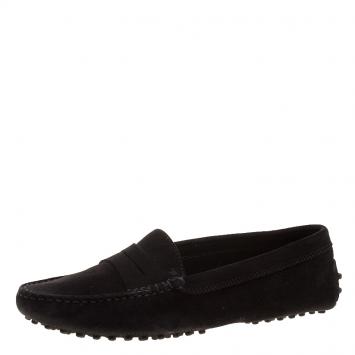 Pre Owned Tod's Black Suede Penny Loafers Size 37.5
