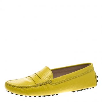 Pre Owned Tod's Yellow Lizard Embossed Leather Penny Loafers Size 37.5