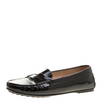 Pre Owned Tod's Black Patent Leather Penny Loafers Size 39