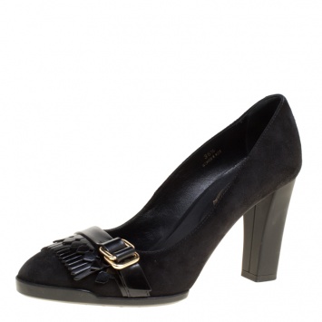 Pre Owned Tod's Black Suede Fringe Loafer Pumps Size 36.5