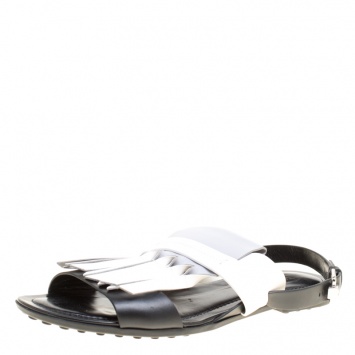Pre Owned Tod's Tricolor Leather Fringe Flat Sandals Size 37