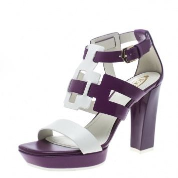 Pre Owned Tod's Purple and White Leather Cutout Platform Sandals Size 40