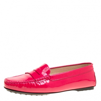 Pre Owned Tod's Hot Pink Patent Leather Penny Loafers Size 38.5