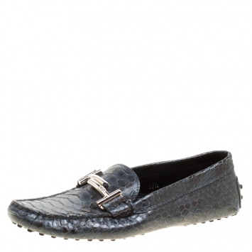 Pre Owned Tod's Two Tone Python Leather Double T Loafers Size 37.5