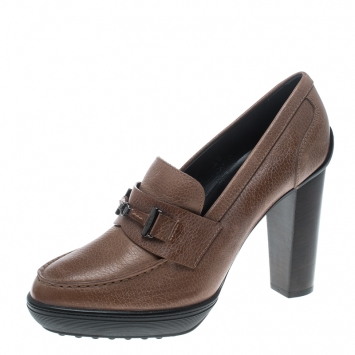 Pre Owned Tod's Brown Leather Loafer Pumps Size 40