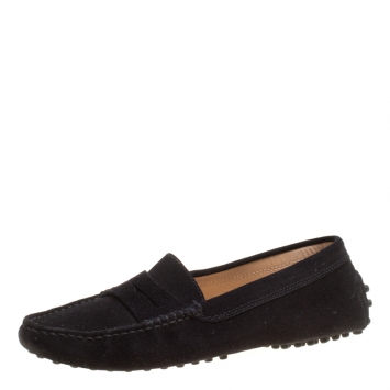 Pre Owned Tod's Black Suede Penny Loafers Size 35