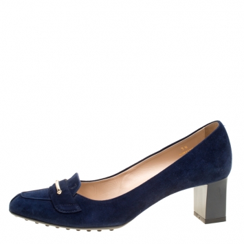 Pre Owned Tod's Blue Suede Loafer Pumps Size 38