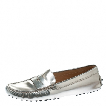 Pre Owned Tod's Metallic Leather Penny Loafers Size 39