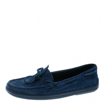 Pre Owned Tod's Blue Suede Bow Loafers Size 37