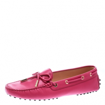 Pre Owned Tod's Purple Leather Bow Loafers Size 40
