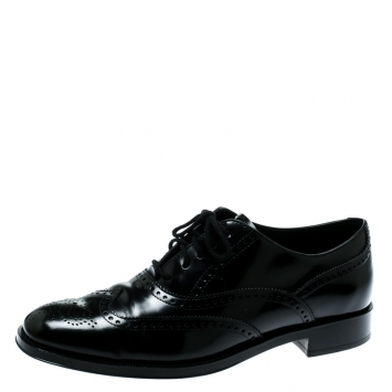 Pre Owned Tod's Black Leather Brogue Oxfords Size 37