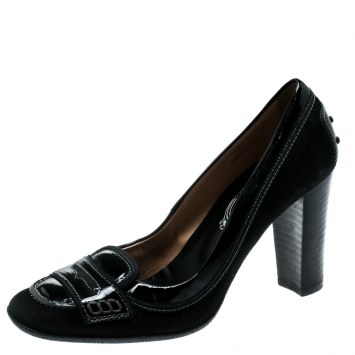Pre Owned  Tod's Black Leather Penny Loafer Pumps Size 37