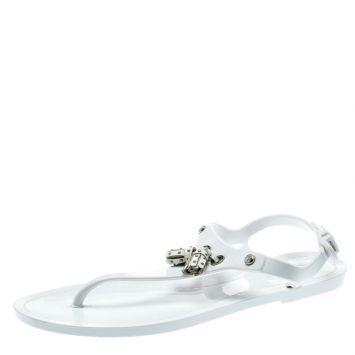 مملوكة مسبقًا Tod's White Jelly Tassel Detail Thong Flat Sandals Size 36