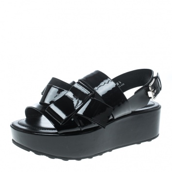 Pre Owned Tod's Black Patent Leather Slingback Platform Sandals Size 37