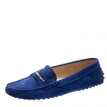 Pre Owned Tod's Blue Suede Slip On Loafers Size 38.5
